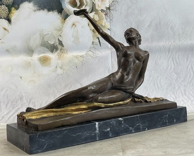 Art Deco Sculpture Nude Girl Woman Breast Bronze Statue Figurine Hot Cast Figure