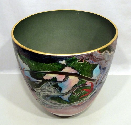 12" X 12" PATRICK DRAGON "STONE DRAGON" PAINTED CERAMIC BOWL - PAINT (EZS003588)