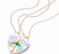 Claire  s Best Friends BFF Rainbow Split HeartPendant Necklaces - 2 Pack new