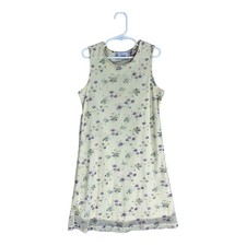Vintage 90s Y2K Girls Floral Yellow Mesh Nylon Dress Lord Taylor MEDIUM 10-12