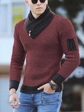 Men's Slim Knit Pullover High Collar Long Sleeve S-XXXL