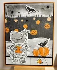 Stampin Up SPOOKY SWEET DSP * HAPPY HALLOWEEN * CARD KIT- Makes 4- CUTE HIPPO!