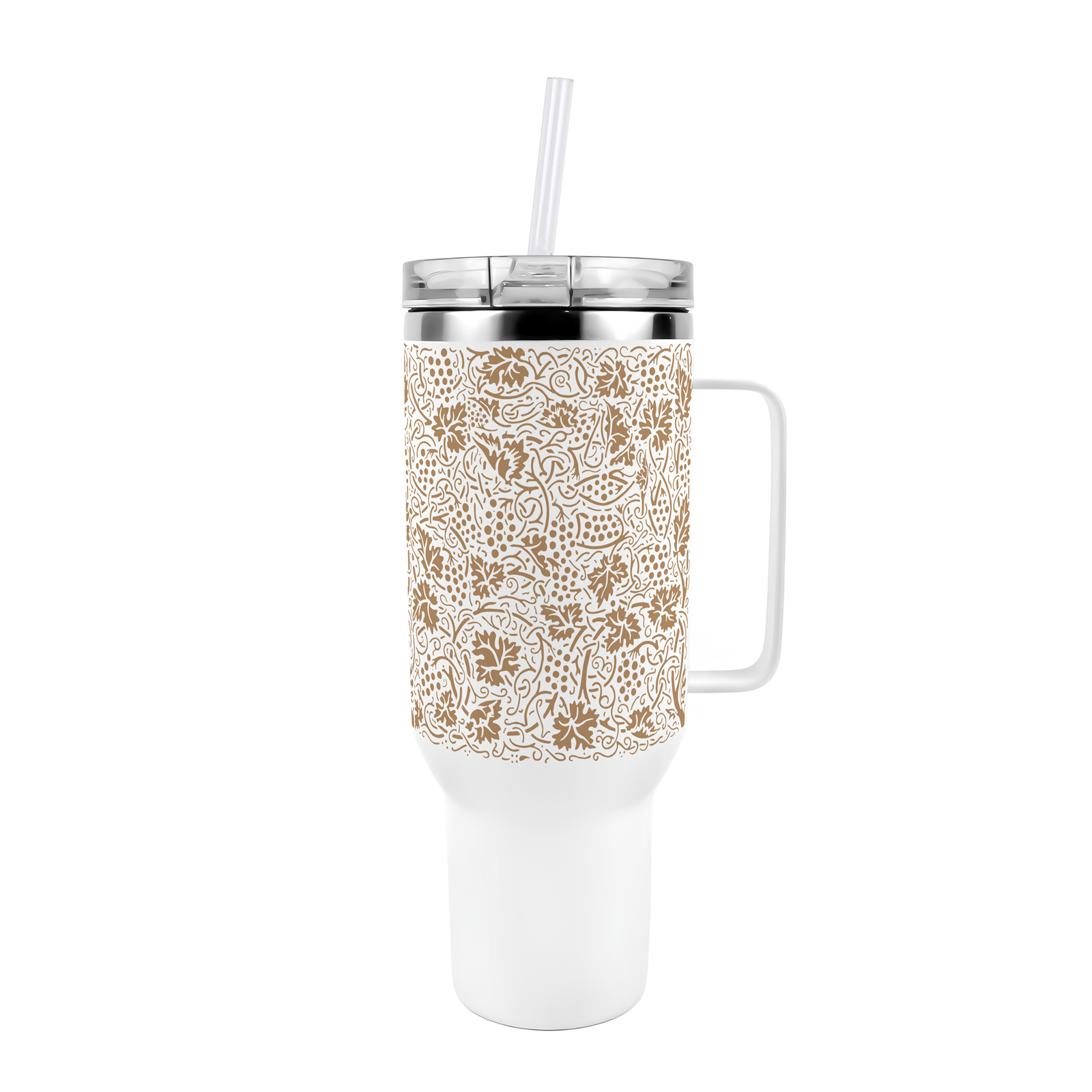 40oz Golden Stainless Steel XL Travel Cup with Straw - Oak Leaves & Berries