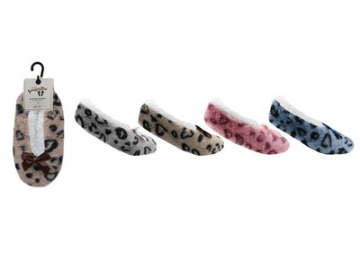 Damen Herz Print Slipperette Fleece Hausschuhe Socken Kunstfellfutter UK 4-8