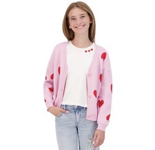 DKNY Youth 2-Piece Cardigan Set, White Shirt  Pink Cardigan, Size: L-14/16