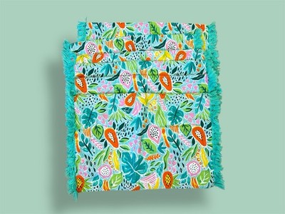 HOBBY LOBBY 6 PC Canvas Rectangular Placemats Tropical Fruit Print 100% Cotton