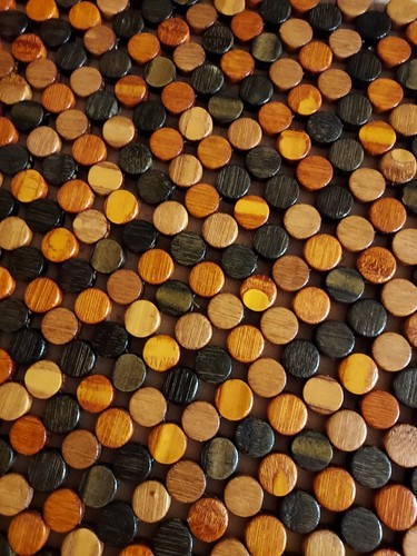 Pair (2) Wooden Square Beaded Boho Placemat Orange Brown Lt Dk Wood 2 Sided 14" - Picture 4 of 9
