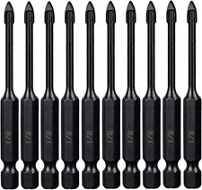 1/4 Inch Glass and Tile Drill Bit 10pc Set, Yg6x Tungsten Carbide Tipped Spear C