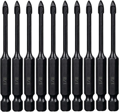 1/4 Inch Glass and Tile Drill Bit 10pc Set, Yg6x Tungsten Carbide Tipped Spear C