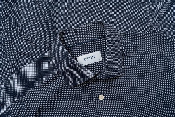Men Eton Shirt Navy Cotton 38 / M / 46 #30SP