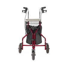 Burgundy 3 Wheel Rollator Walker with 8" Wheels, Steel Frame, 275 lb Capacity