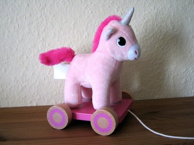 Nachzieh-Figur Einhorn auf Holzwagen, neu,