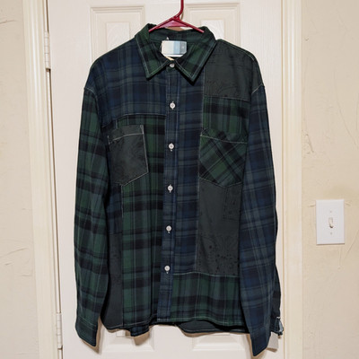 NWT Kith Patchwork Berkeley Button Front Conifer Shirt Mens Size L Green Blue