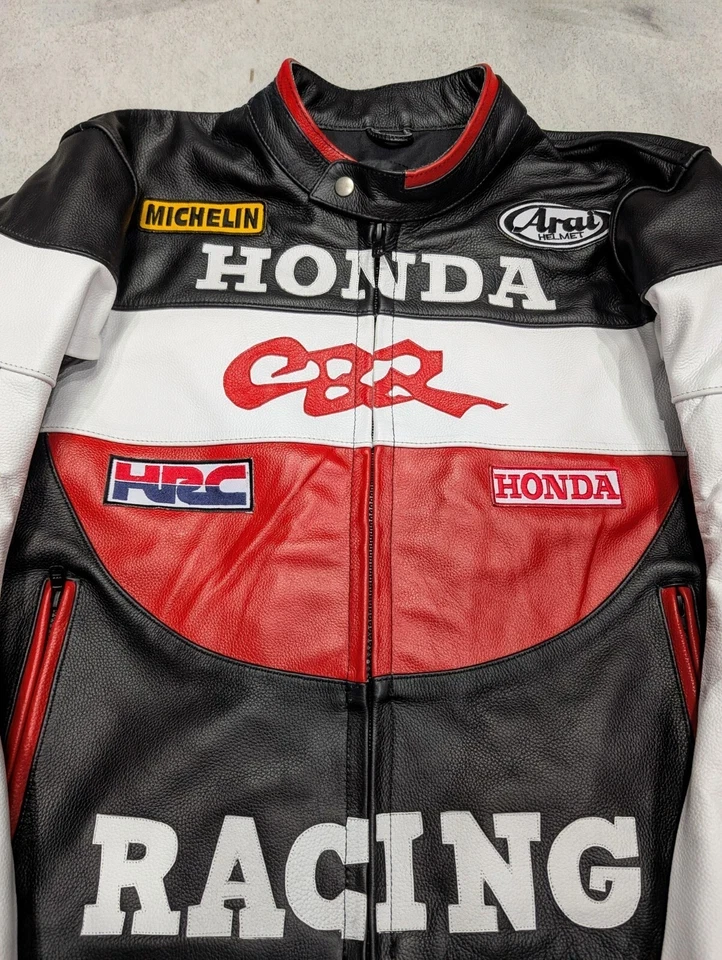 Chaqueta de moto de cuero Honda CBR Championship bordada vintage de carreras de F1 Foto 4 de 4