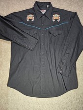 Ely Diamond Vintage Western Shirt Mens Large Black Snap Pearlized Button