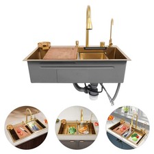 Stainless Kitchen Sink With Faucet Drain Basket Bar Sink Vegetable Fruits Sink