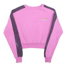 ELLESSE Sweatshirt Court Col Ras du Cou Rayures Pailletées Rose & Violet UK 8