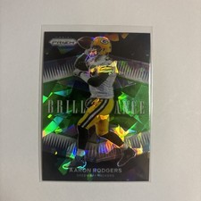 AARON RODGERS 2021 Prizm Football #B-6 Brilliance Green Ice Packers SSP.