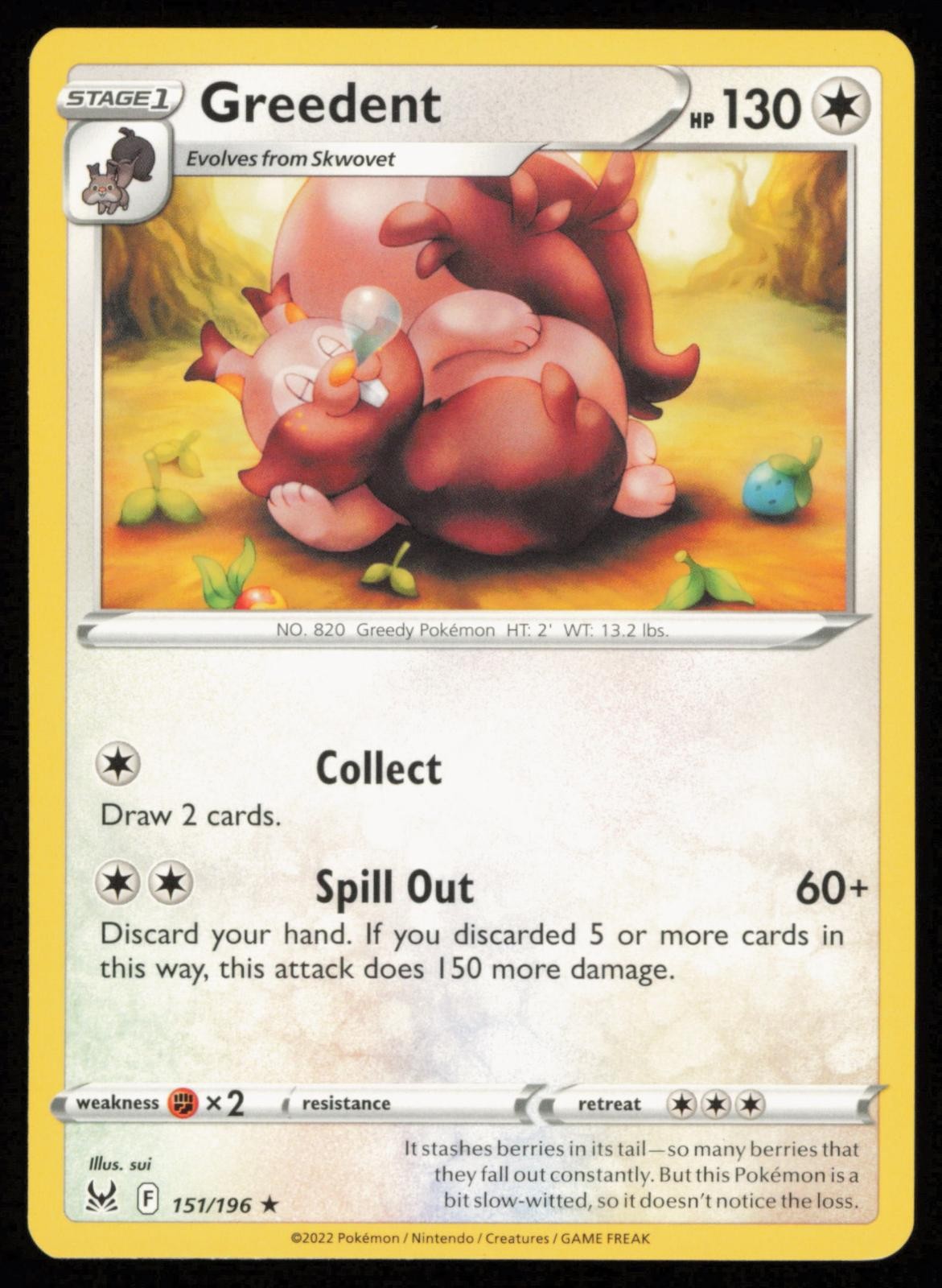 Greedent 151/196 Rare Pokemon Lost Origin LOR NM