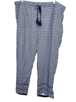 TALBOTS Plus Geo Print Cotton Drawstring Waist Tasseled Pull-On Pants Size 3X