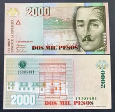 Colombia 2000 Pesos 2014 Banknote World Paper Money UNC Currency Bill Note
