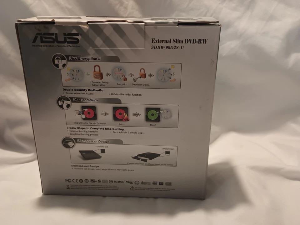 UNIDAD USB ASUS SDRW-08D2S-U EXTERNA DELGADA DVD-RW Totalmente Nueva Foto 3 de 4