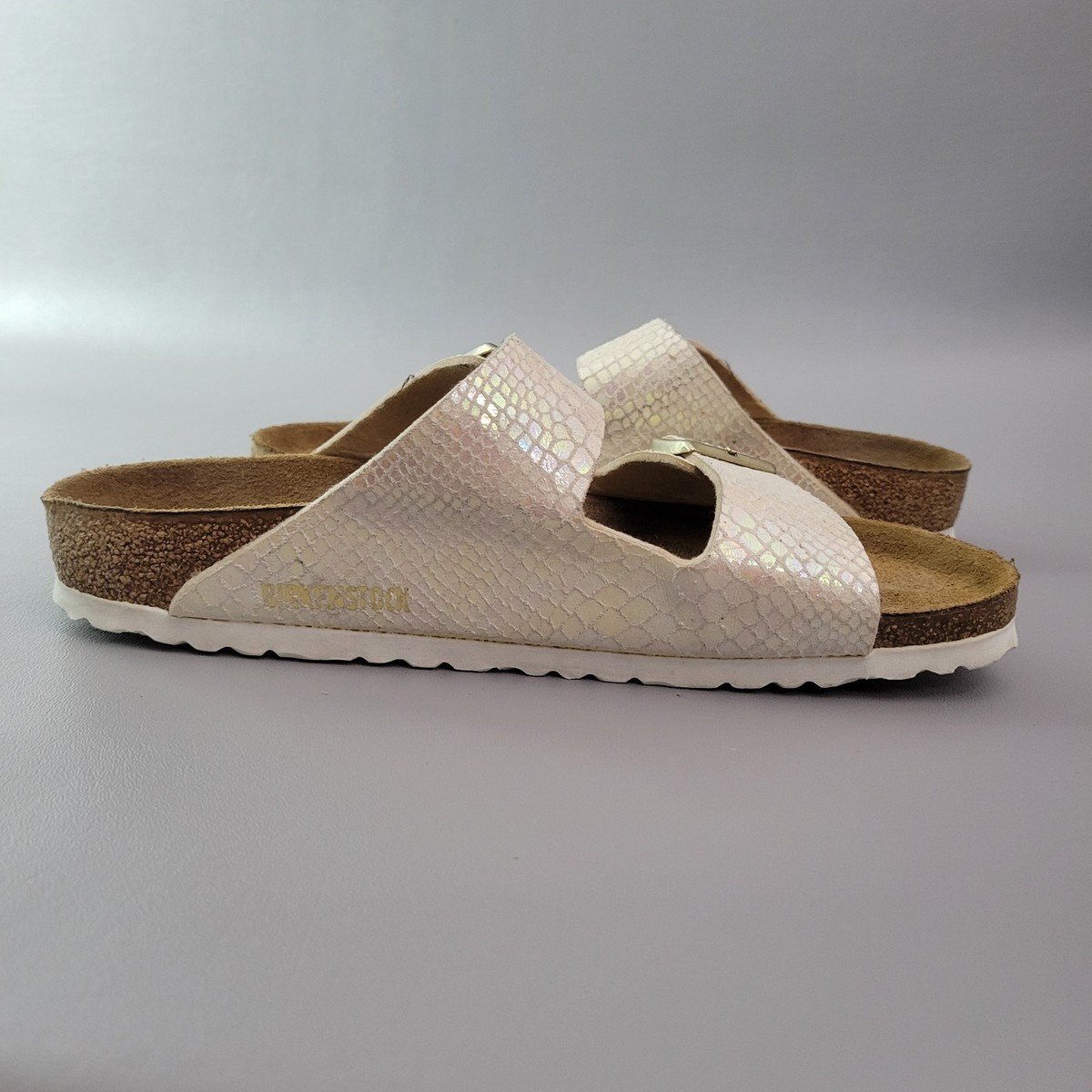 Birkenstock Arizona Sandals White Snake Straps Iridescent Size
