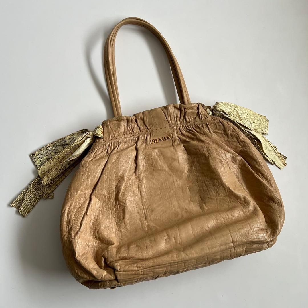 PRADA Python Ribbon Shoulder Tote Bag, Leather, S… - image 4