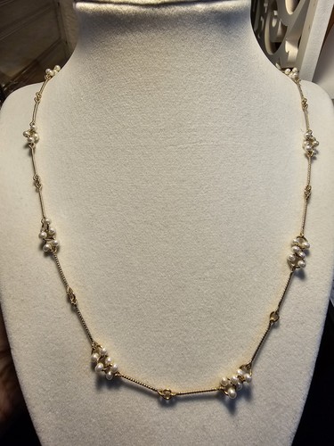 Vintage Avon Faux Pearl Cluster Necklace Gold Tone Avon Jewelry 22"