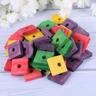 50 Pieces Birds Cage Toy Parrot Chewing Wood Blocks Toys Sound Making Chip