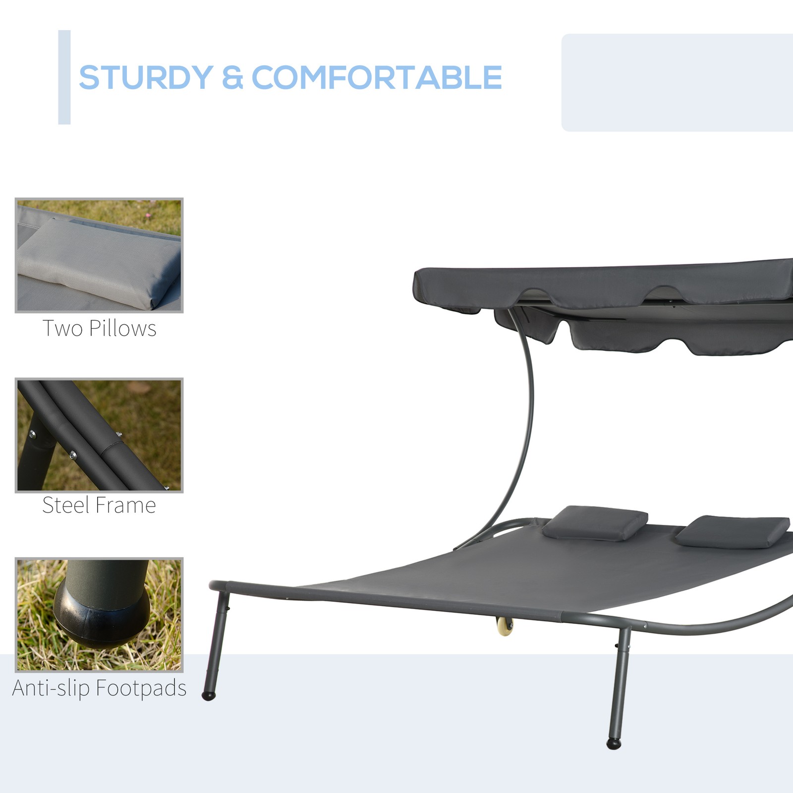 Patio Double Chaise Lounge Chair Outdoor Hammock Daybed with Adjustable Canopy