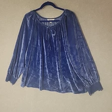 The Pioneer Woman Stamped Velvet Peasant Top XXL Blue Floral Fairy Lace Cuff