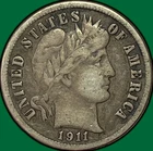 1911-S Barber Dime Choice Very Fine VF+/XF Coin #43874