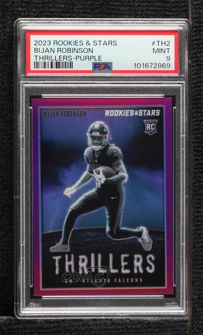 2023 Rookies & Stars Thrillers Purple Prizm 27/35 Bijan Robinson PSA 9 RC 0j5z