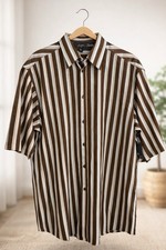 Sean John Mens Shirt XXL Brown White Striped Short Sleeve Button Up Y2K