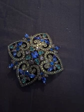 VTG JOAN RIVERS MALTESE CROSS BLUE SAPPHIRE RHINESTONE BROOCH PIN