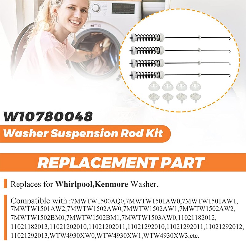 Kit Di Ricambio Asta Sospensione Lavatrice (4pz) W10780048 Per Whirlpool, Kenmore, Maytag