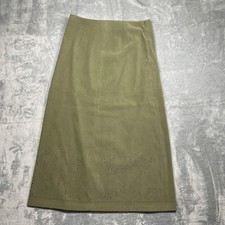 Talbots Petites Stretch Olive Green Perforated Floral A Line Skirt Size 10