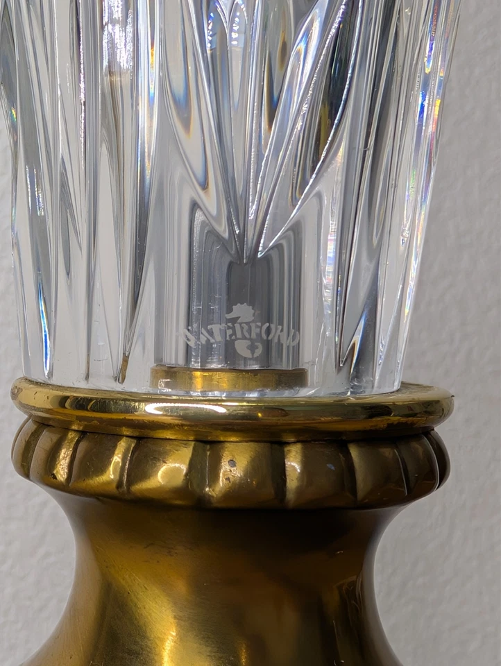 Abajur de mesa vintage Waterford cristal vidro alto buffet base latão 30"" - Imagem 3 de 4