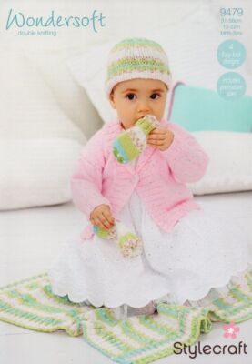 Stylecraft 9479 DK Strickmuster einfache Baby Jacke Decke Mütze Handschuhe 12-22 Zoll
