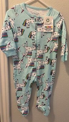 New LAMAZE 100% Organic Cotton Baby Girl s UNICORN SLEEPER Size 9 Months Blue