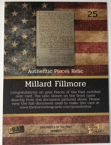 MILLARD FILLMORE LA BARRA PIEZAS DEL PASADO DOCUMENTO FIRMADO RELIQUIA PRESIDENTE RARO - Imagen 2 de 2
