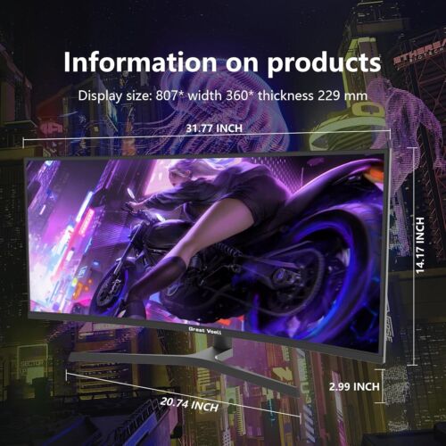 34 Zoll 4K Gaming Monitor Curved, 165Hz, UWQHD 3440x1440 Ultrawide Monitor 1500R - Bild 8 von 9