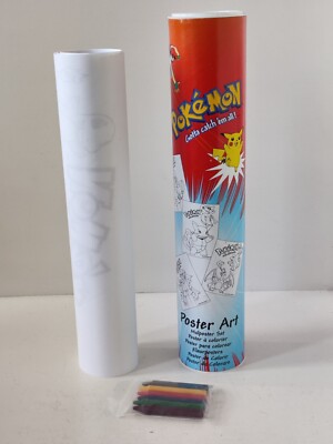 Vintage Nintendo Pokemon Colour In Coloring Poster Tube A3 Sheets 2000