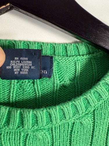 Vtg Polo Ralph Lauren Kids Unisex Crewneck Cable Knit Sweater Green Sz 6 14.5x17 - Picture 3 of 7