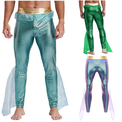 DE Herren Meerjungfrau Hose Fischschuppen Strumpfhosen Leggings Faschingskostüme - Bild 1 von 3