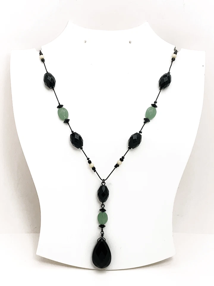Colar Lia Sophia Y gota pimenta-estado perfeito verde jade cristal preto 16-19 polegadas - Imagem 2 de 4