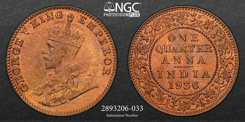 British India 1936(B) INDIA 1/4A NGC MS 65 RB