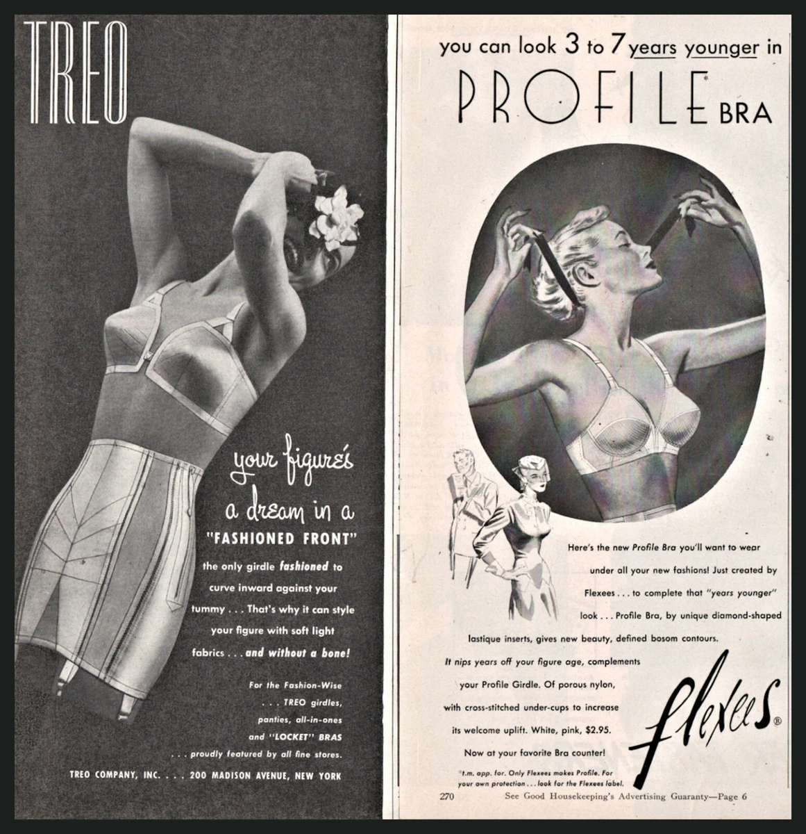 1951 TREO and FLEXES Bra Girdle 2 AD LOT Vintage Lingerie