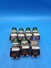 LOT OF 7 Allen Bradley 800H-P16 Pilot Lights. 6 - Green, 1 - Blue